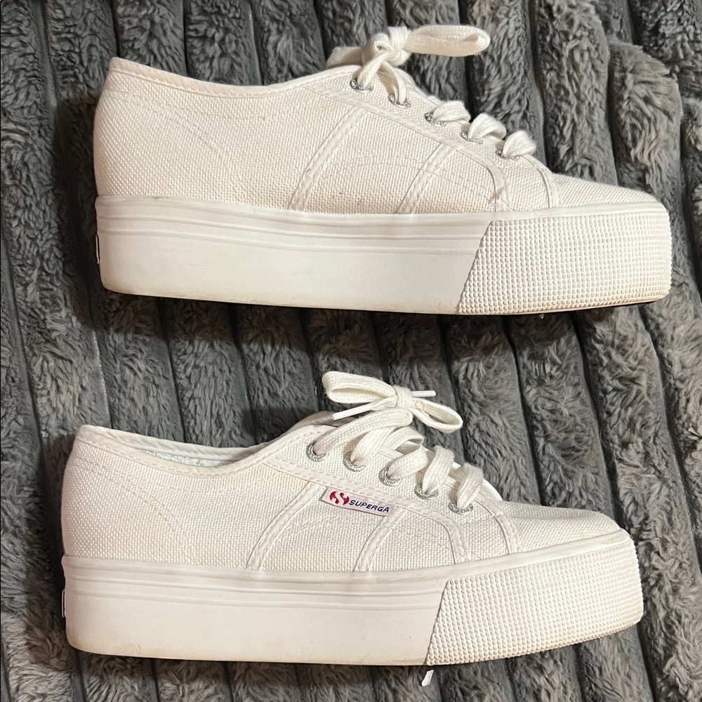 Superga Cream Platform Canvas Sneakers for Women - Picture 4 of 11